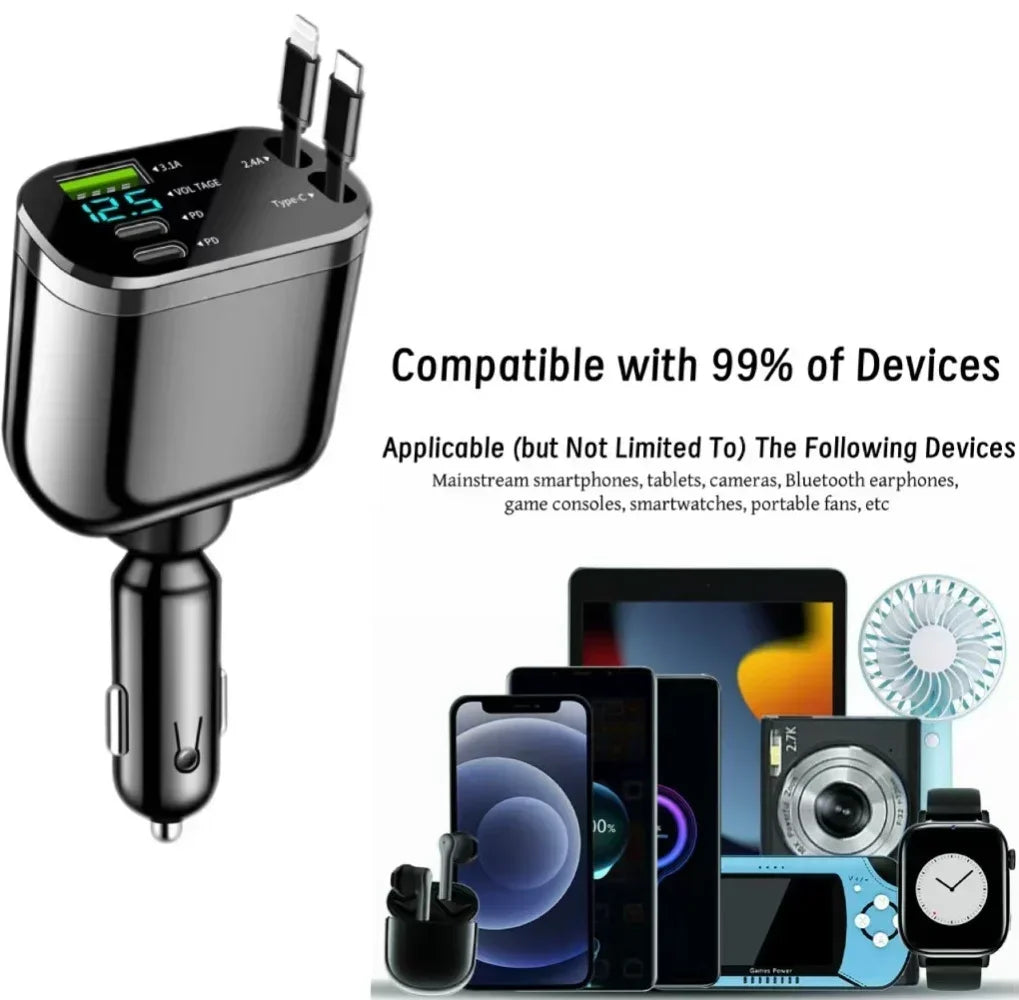 Ultra Fast Charging Five in One USB Car Phone Charger with Intelligent Digital Display and Dual PD Ports for Voltage Display