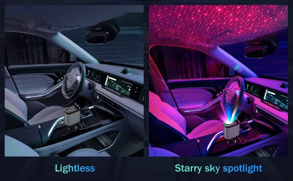 Retractable Car Charger with Starlight Type-C 120W Car Charger Adapter 4 in 1 Car Phone Charger with 2 USB Ports Star Top Light